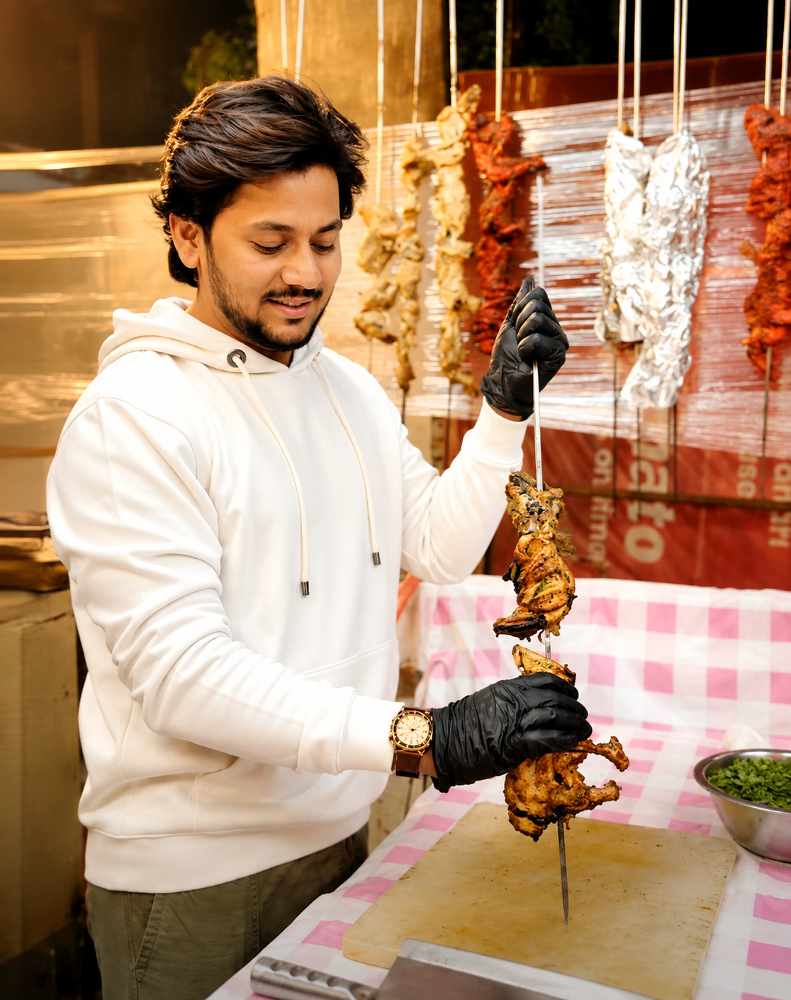 Chef preparing dish in kitchen