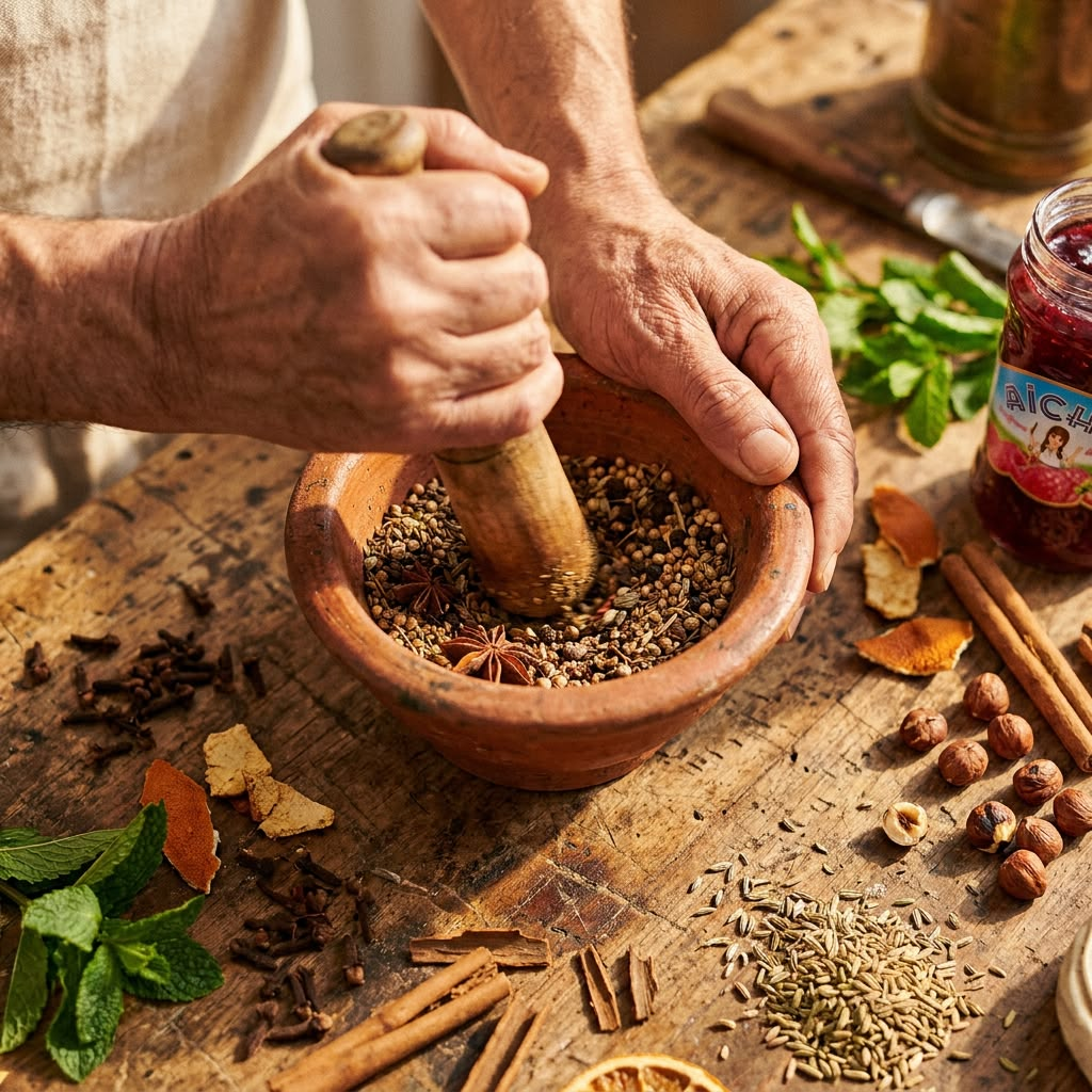 Chef hands grinding spices