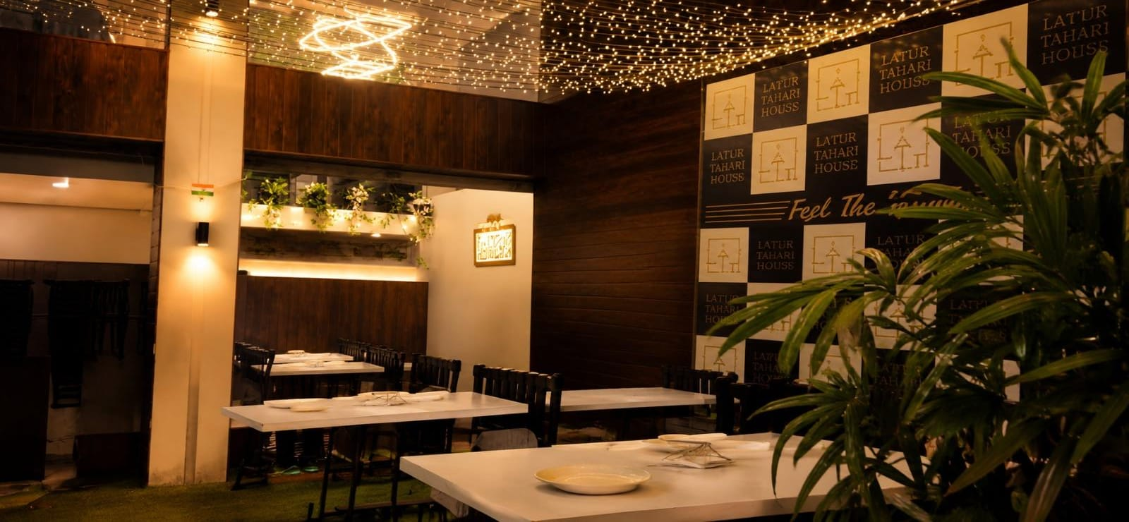 Restaurant interior with warm lighting